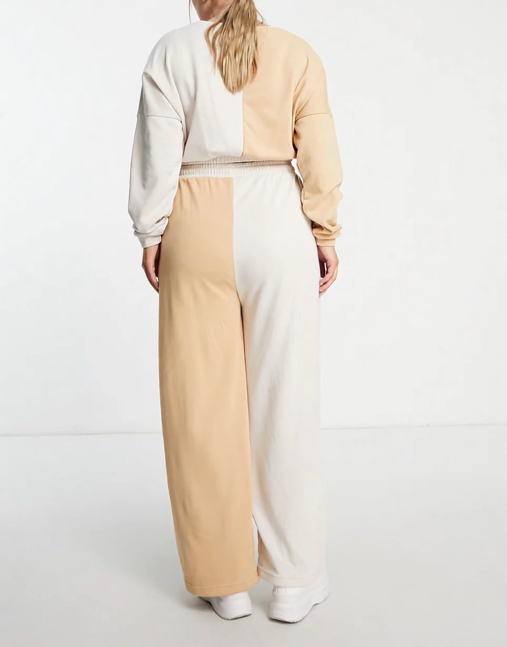South Beach Womens Spliced Wide Leg Joggers in Sand In Neutral