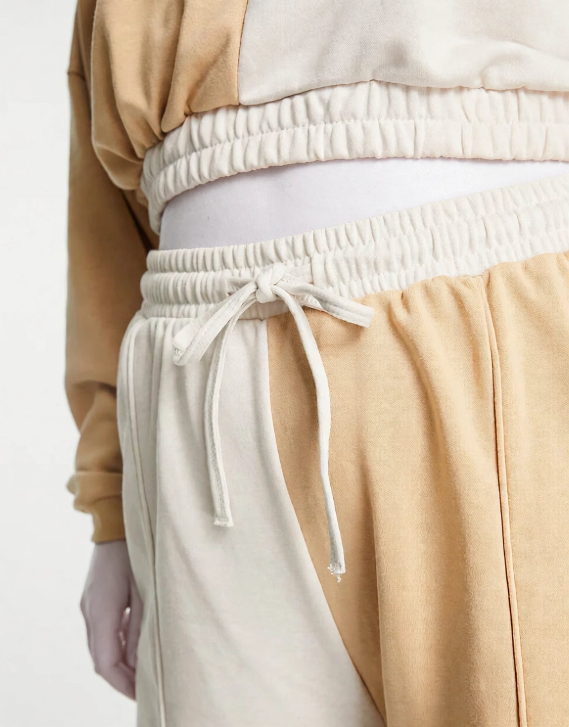 South Beach Womens Spliced Wide Leg Joggers in Sand In Neutral