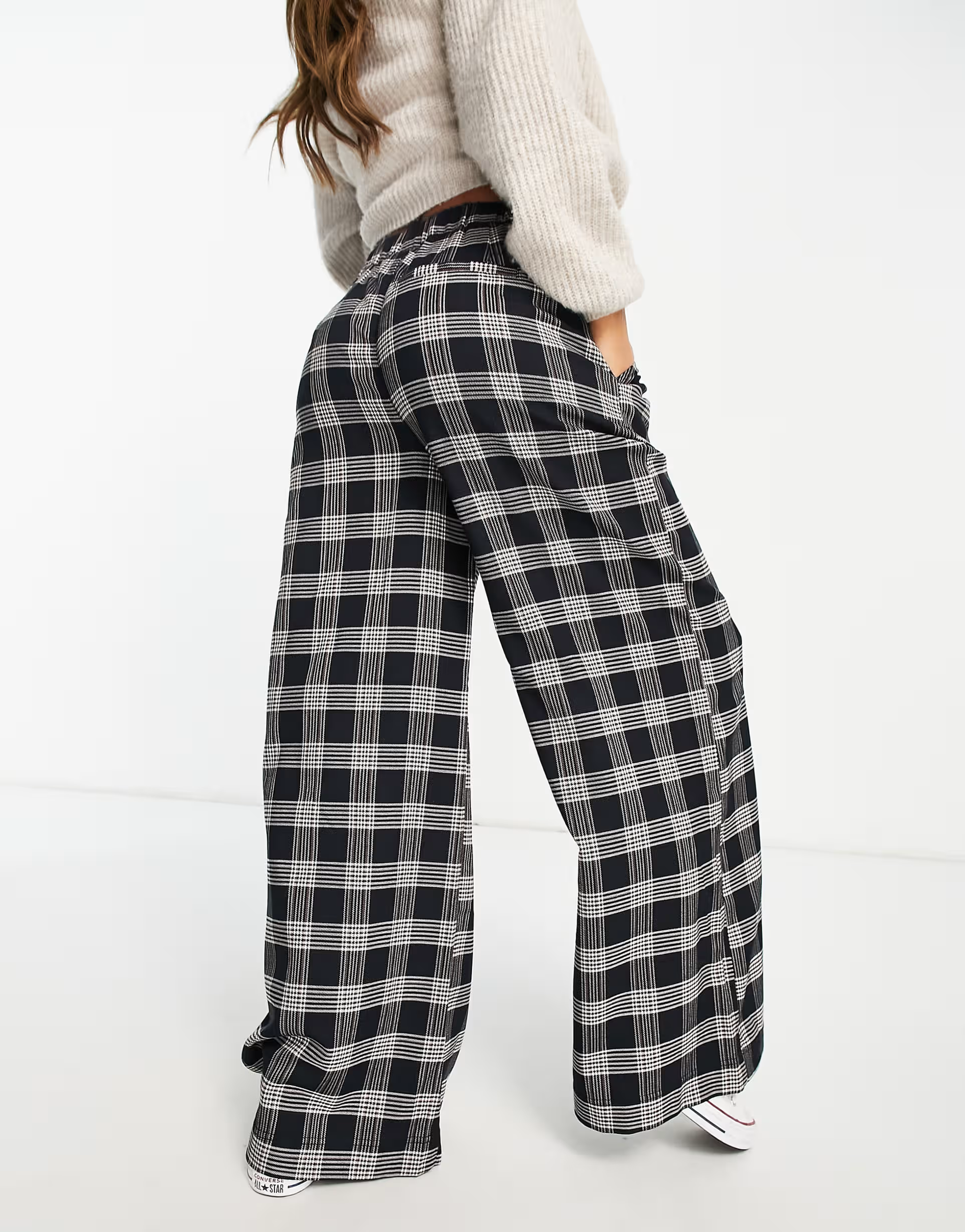 Pimkie Womens Wide Leg Trousers in Black Check In Black