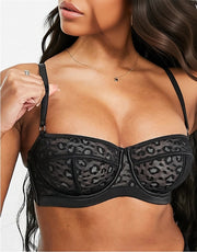 Womens Figleaves Fuller Bust Pimlico Sheer Leopard Mesh Balcony Bra In Black