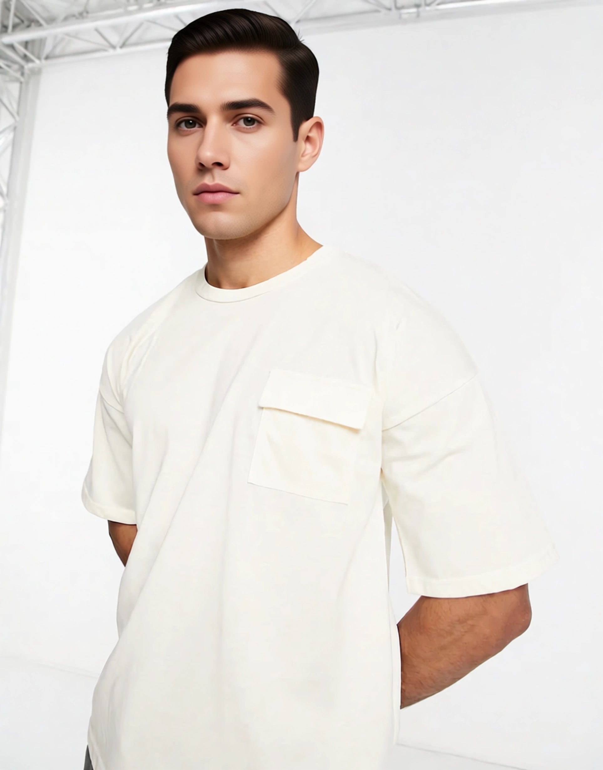 South Beach Mens Pocket T-Shirt in Cream