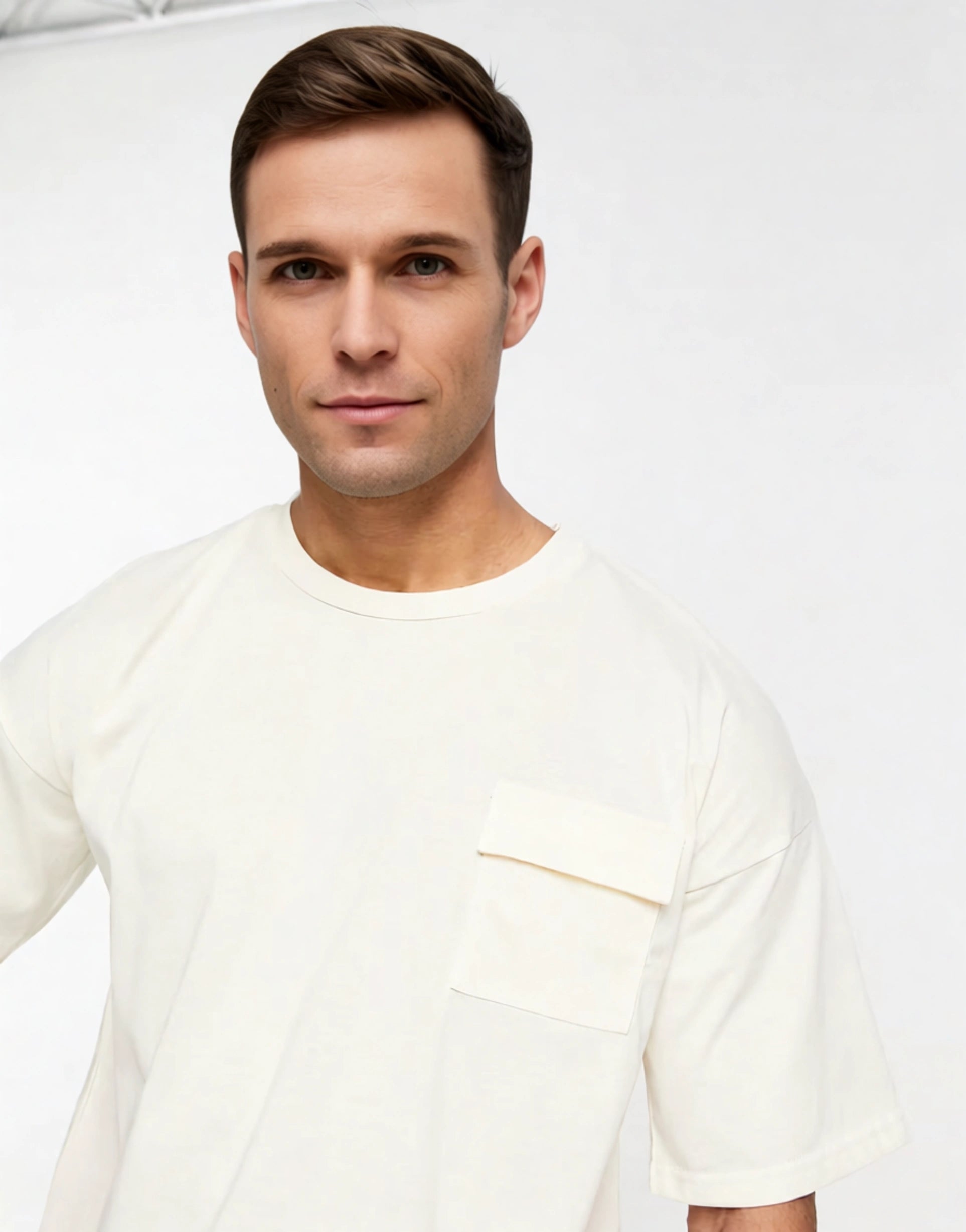 South Beach Mens Pocket T-Shirt in Cream