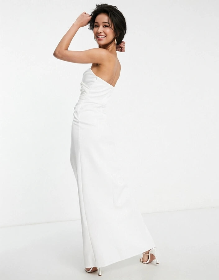 Womens Tfnc Tall Bridal Bandeu Wrap Maxi Dress In Ivory