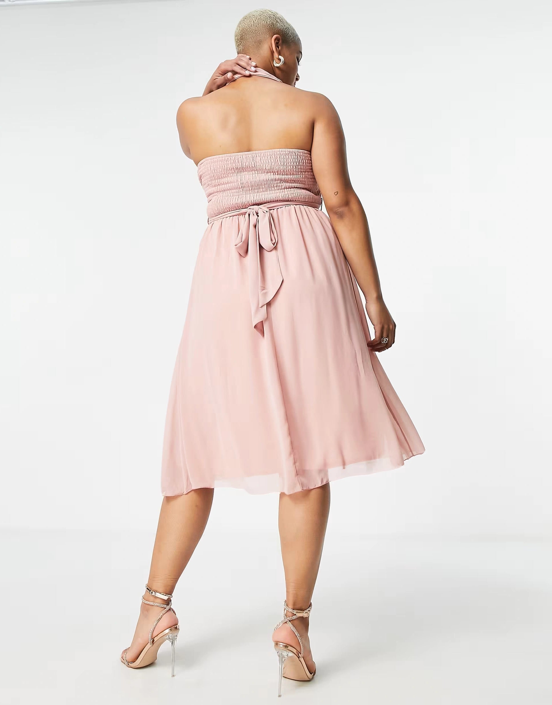 Little Mistress Plus Womens Bridesmaid Halter Neck Midi Dress in Dusty Rose