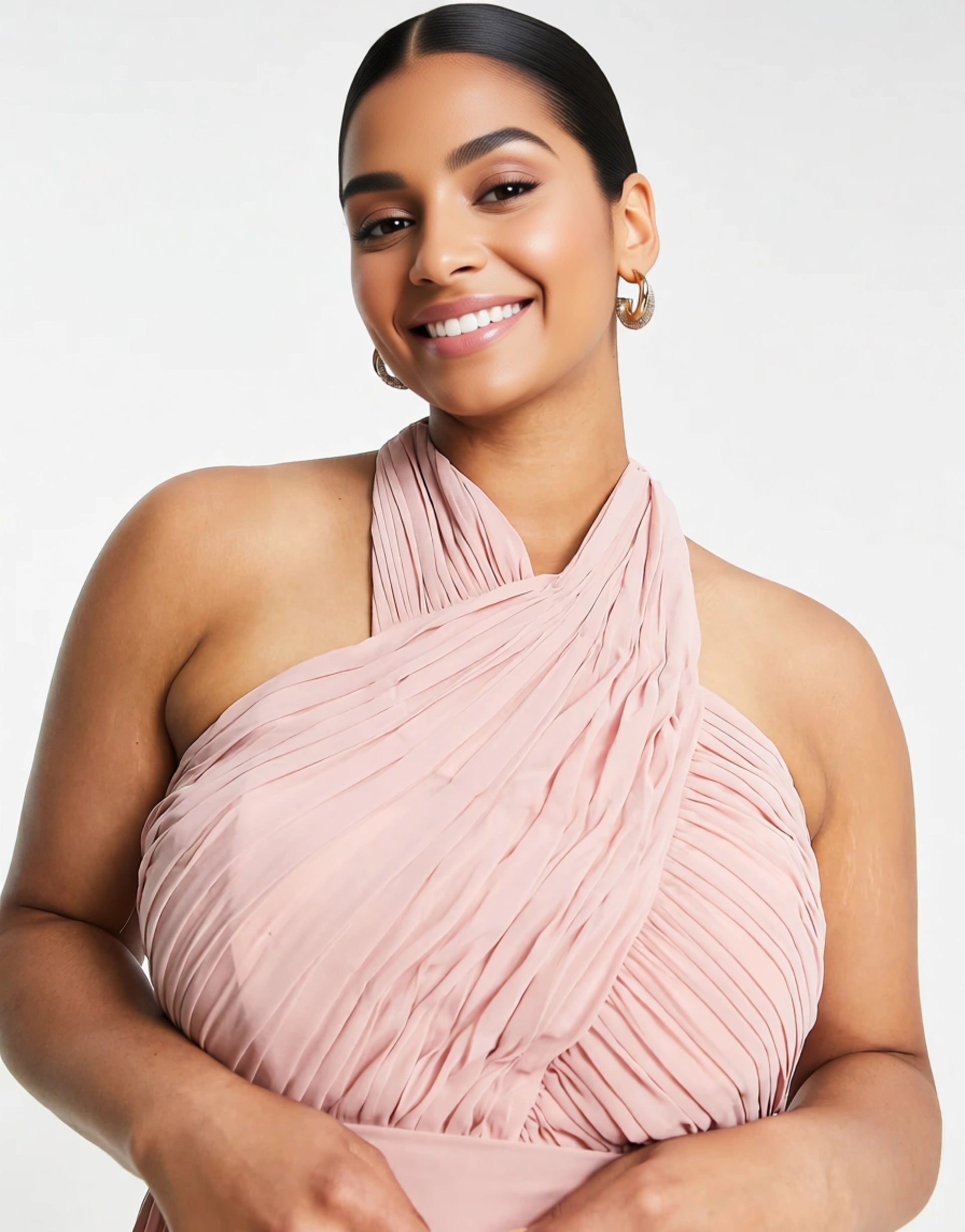 Little Mistress Plus Womens Bridesmaid Halter Neck Midi Dress in Dusty Rose