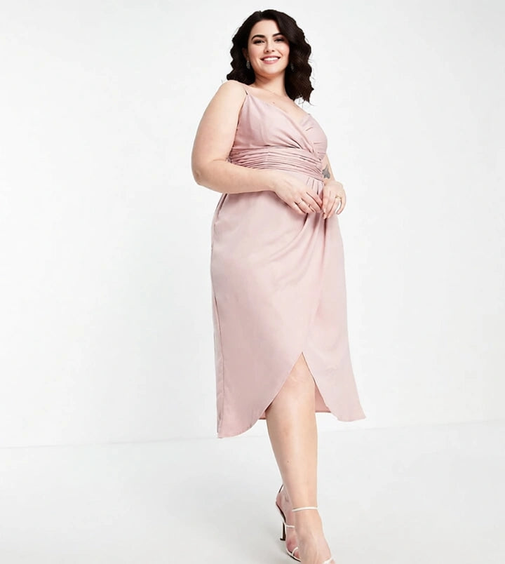 Little Mistress Women's Bridesmaid Plus Satin Wrap Dress In Pink