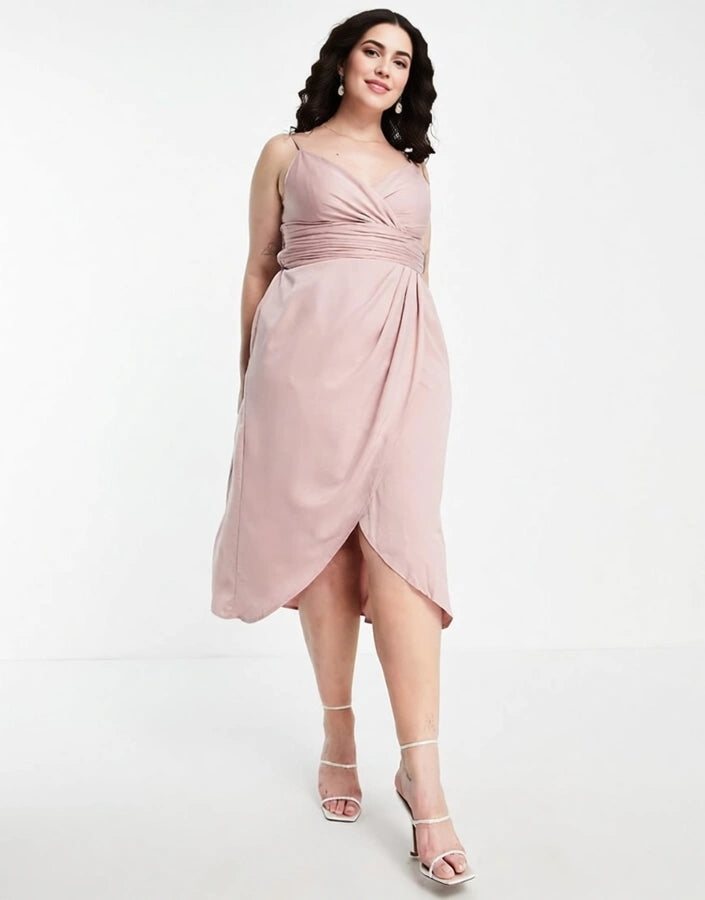 Little Mistress Women's Bridesmaid Plus Satin Wrap Dress In Pink