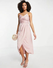 Little Mistress Women's Bridesmaid Plus Satin Wrap Dress In Pink