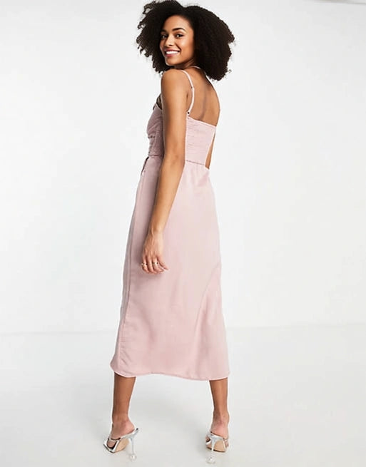 Little Mistress Women's Bridesmaid Plus Satin Wrap Dress In Pink