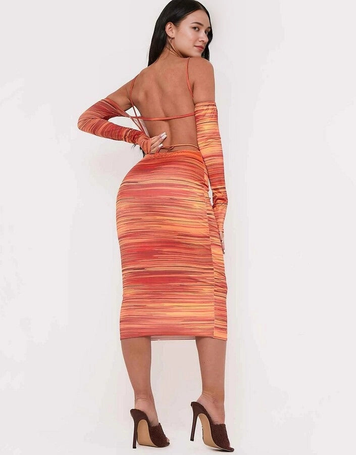 Missyempire Womens X Aaliyah Ceilia Strappy Back Midi Dress in Orange Tie Dye
