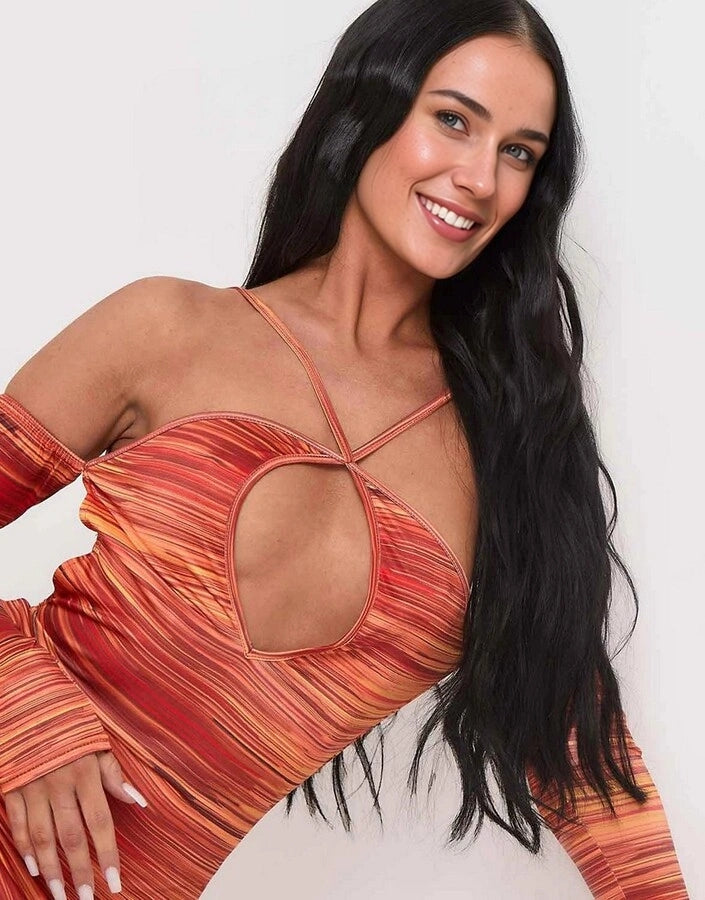 Missyempire Womens X Aaliyah Ceilia Strappy Back Midi Dress in Orange Tie Dye