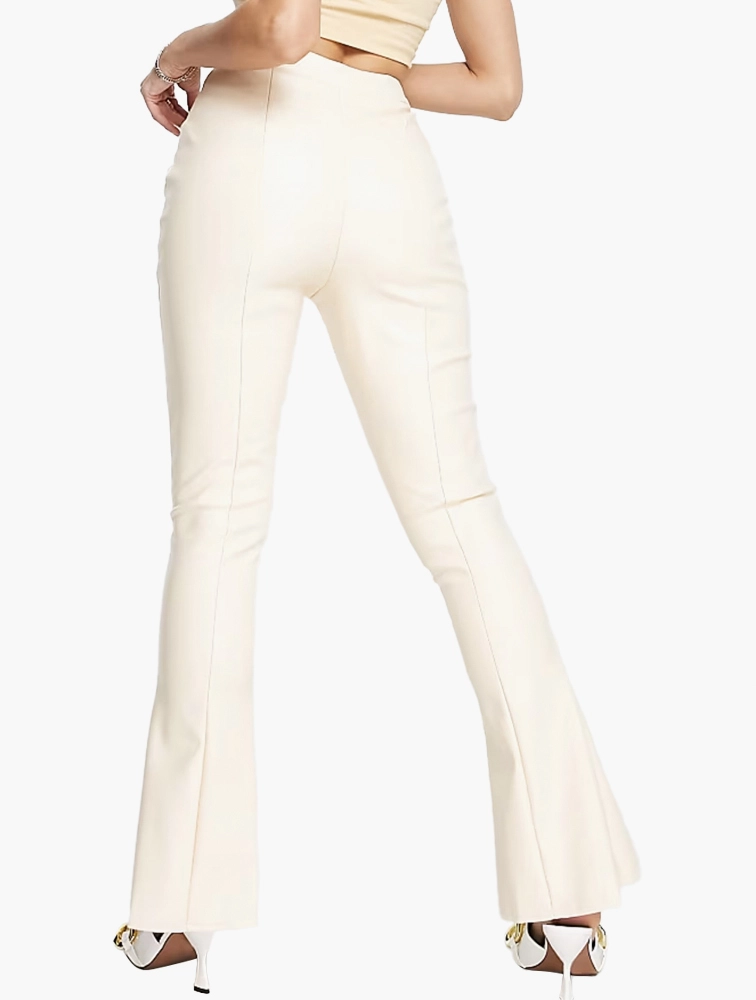 Missguided Womens Faux Leather Kick Flare Trouser in Cream