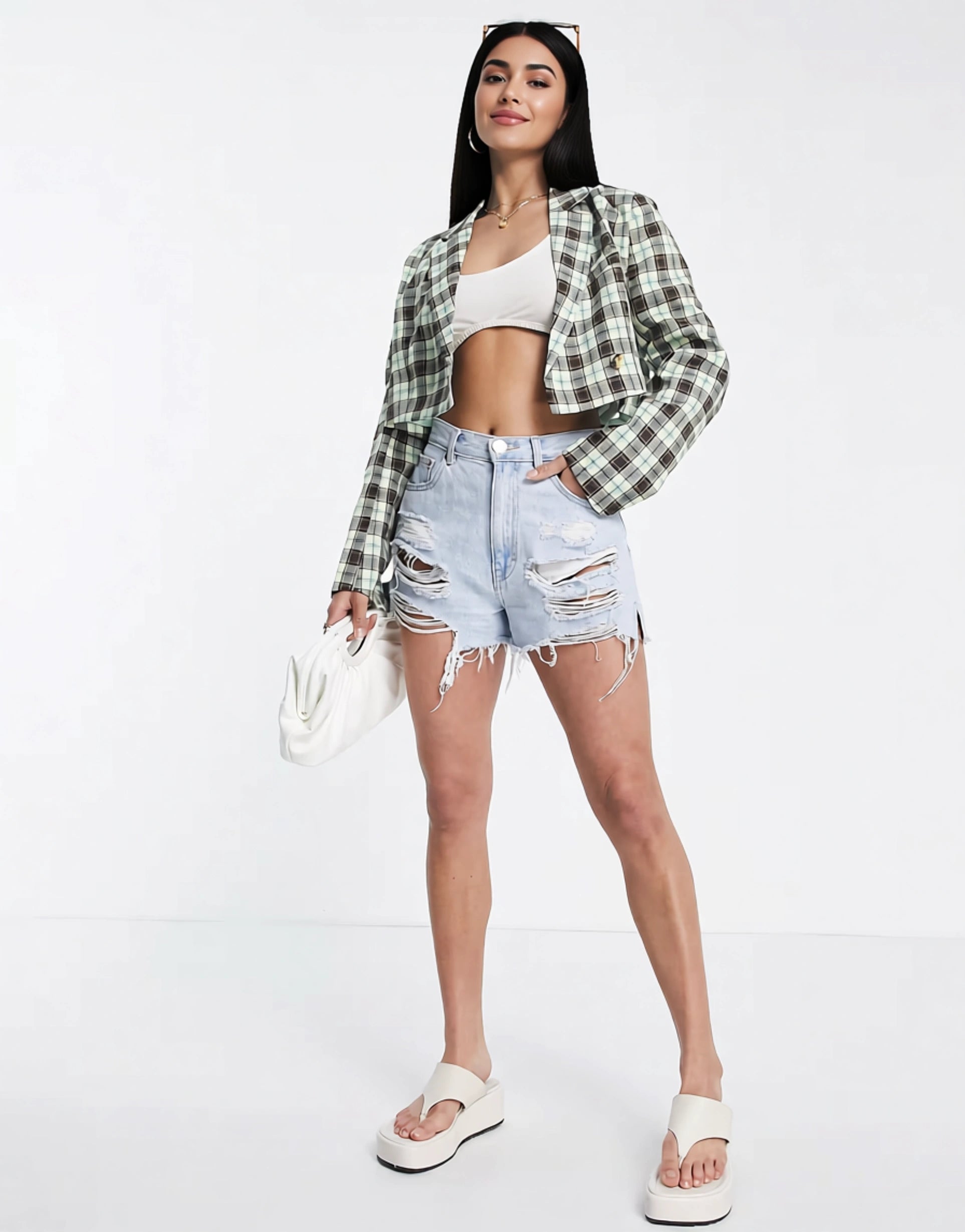 Missguided Petite Womens Co-Ord Cropped Blazer In Multi