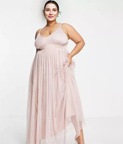 Anaya Plus Womens With Love Bridesmaid Tulle Plunge Front Maxi Dress In Pink