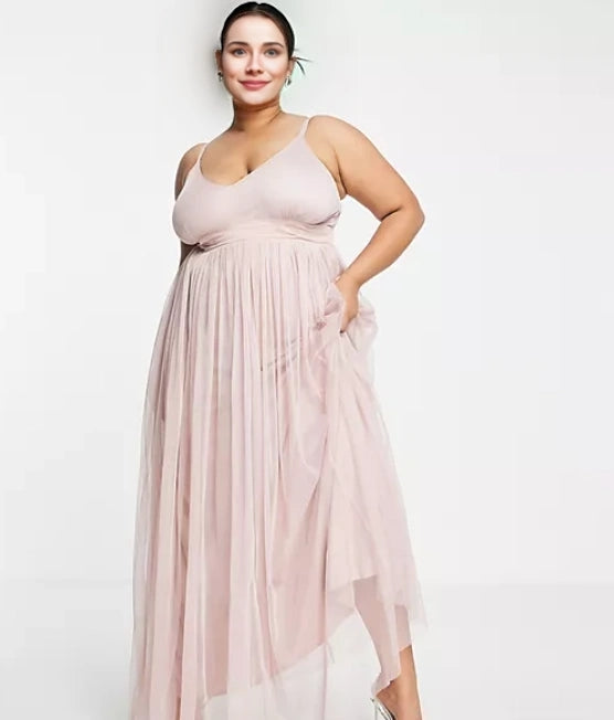 Anaya Plus Womens With Love Bridesmaid Tulle Plunge Front Maxi Dress In Pink