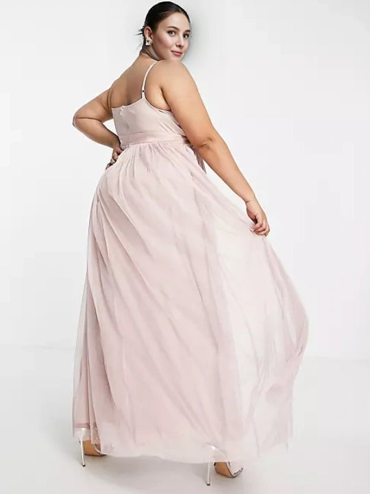 Anaya Plus Womens With Love Bridesmaid Tulle Plunge Front Maxi Dress In Pink