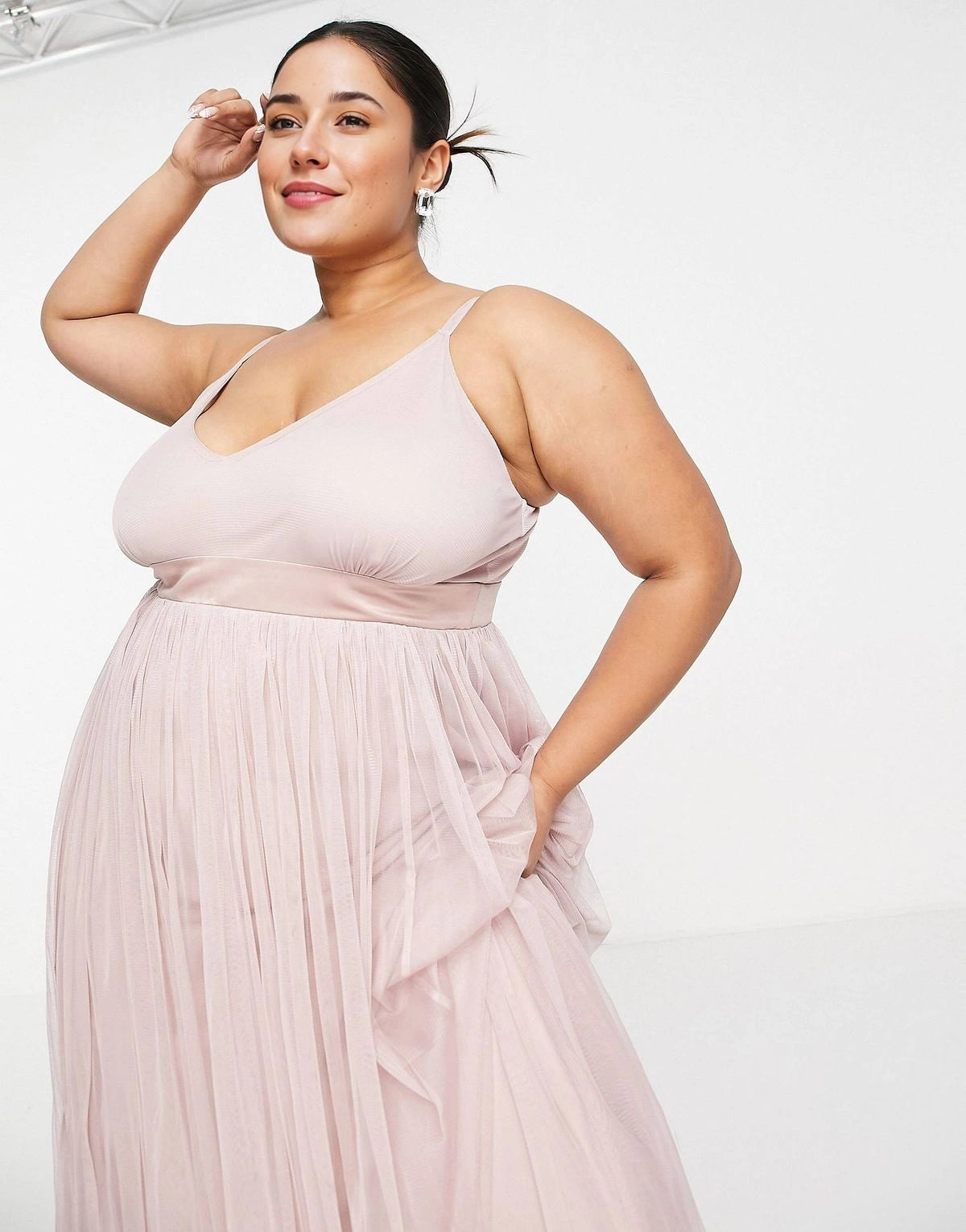 Anaya Plus Womens With Love Bridesmaid Tulle Plunge Front Maxi Dress In Pink