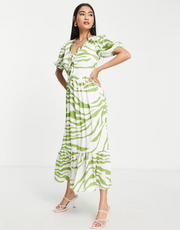 Never Fully Dressed zebra print midi dress in green