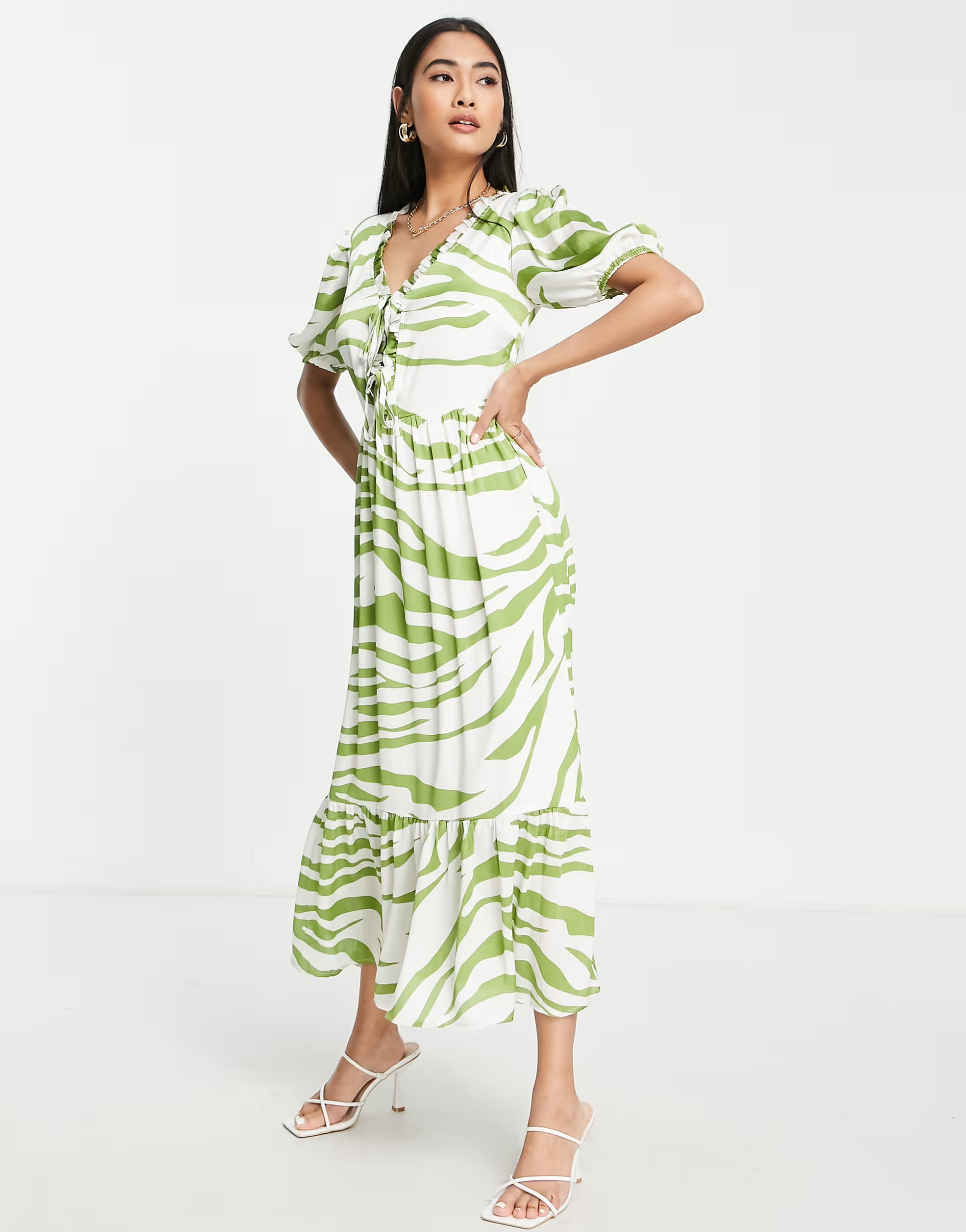 Never Fully Dressed zebra print midi dress in green