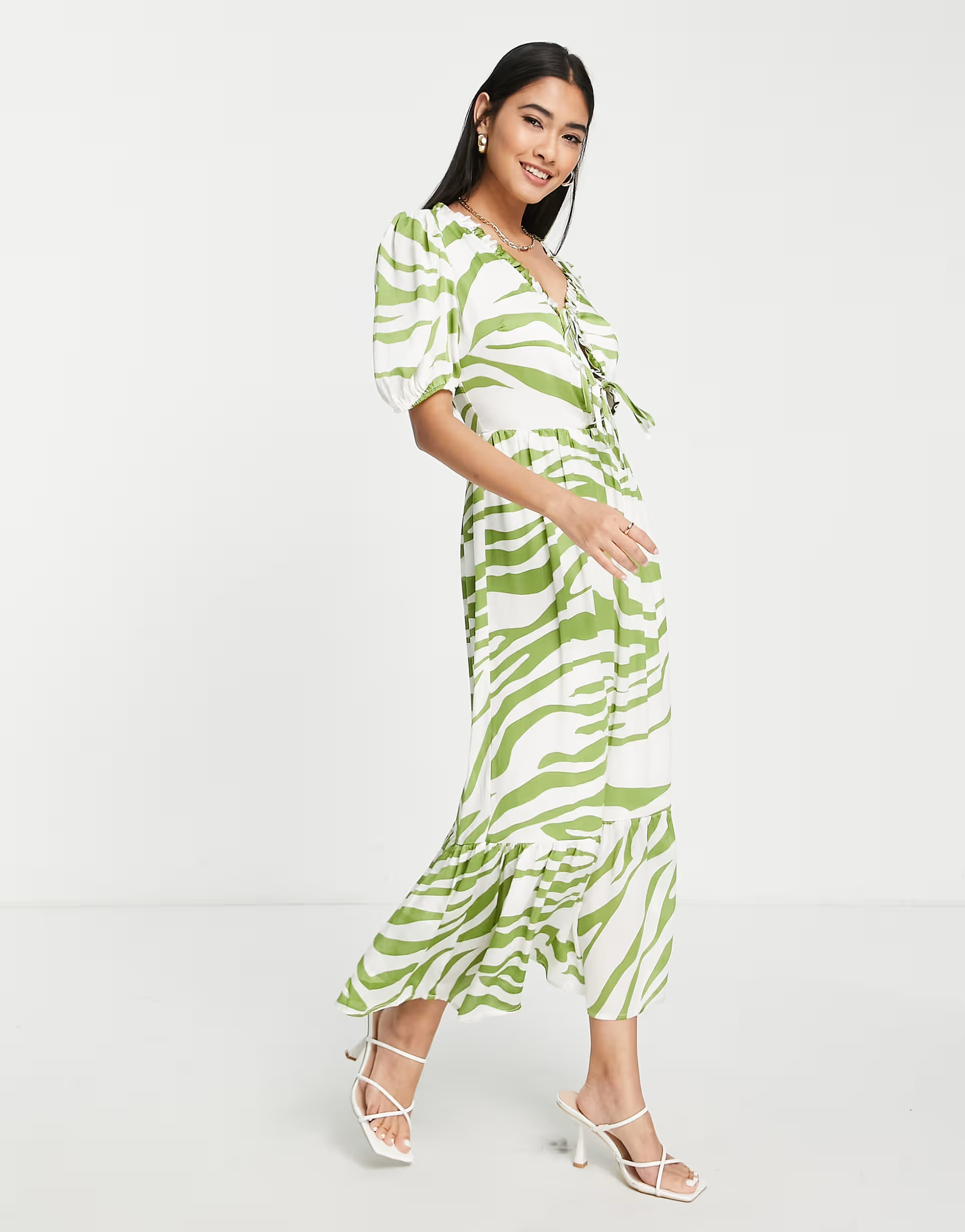 Never Fully Dressed zebra print midi dress in green