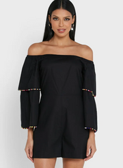 Never Fully Dressed Womens Pom Pom Playsuit in Black