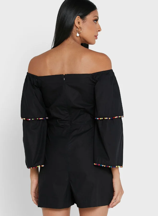 Never Fully Dressed Womens Pom Pom Playsuit in Black