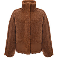 Womens Pimkie Borg Jacket With Contrast Panel Detail In Rust Brown