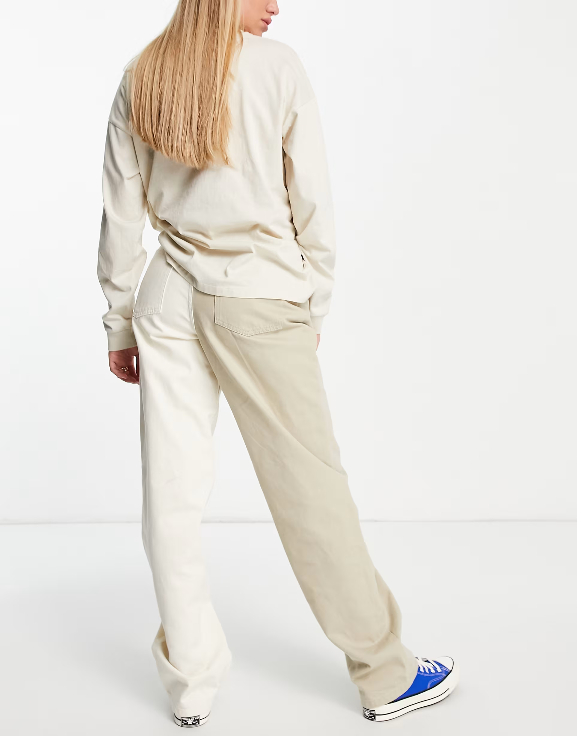 NA-KD X Josefine two tone straight leg jeans in beige