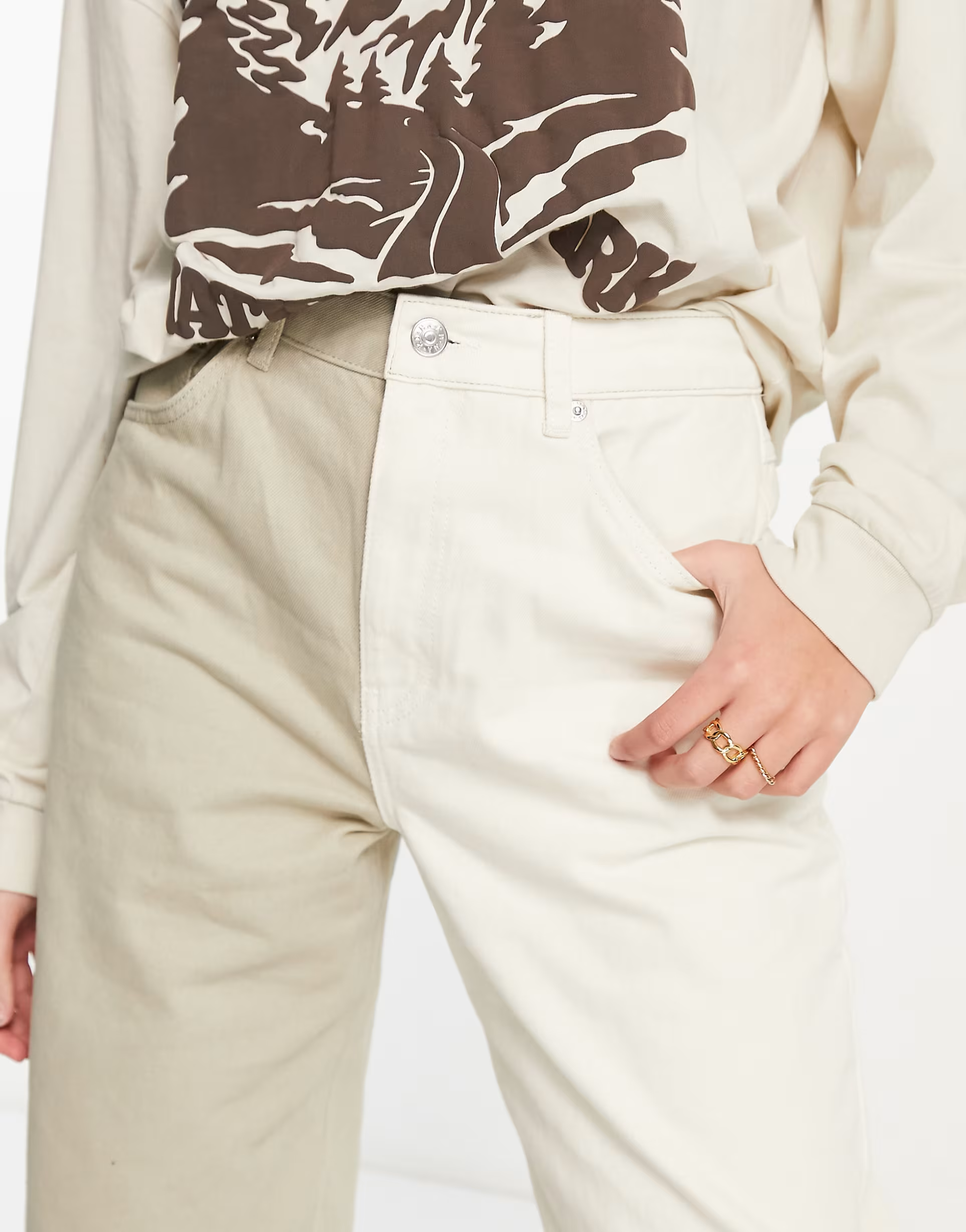NA-KD X Josefine two tone straight leg jeans in beige