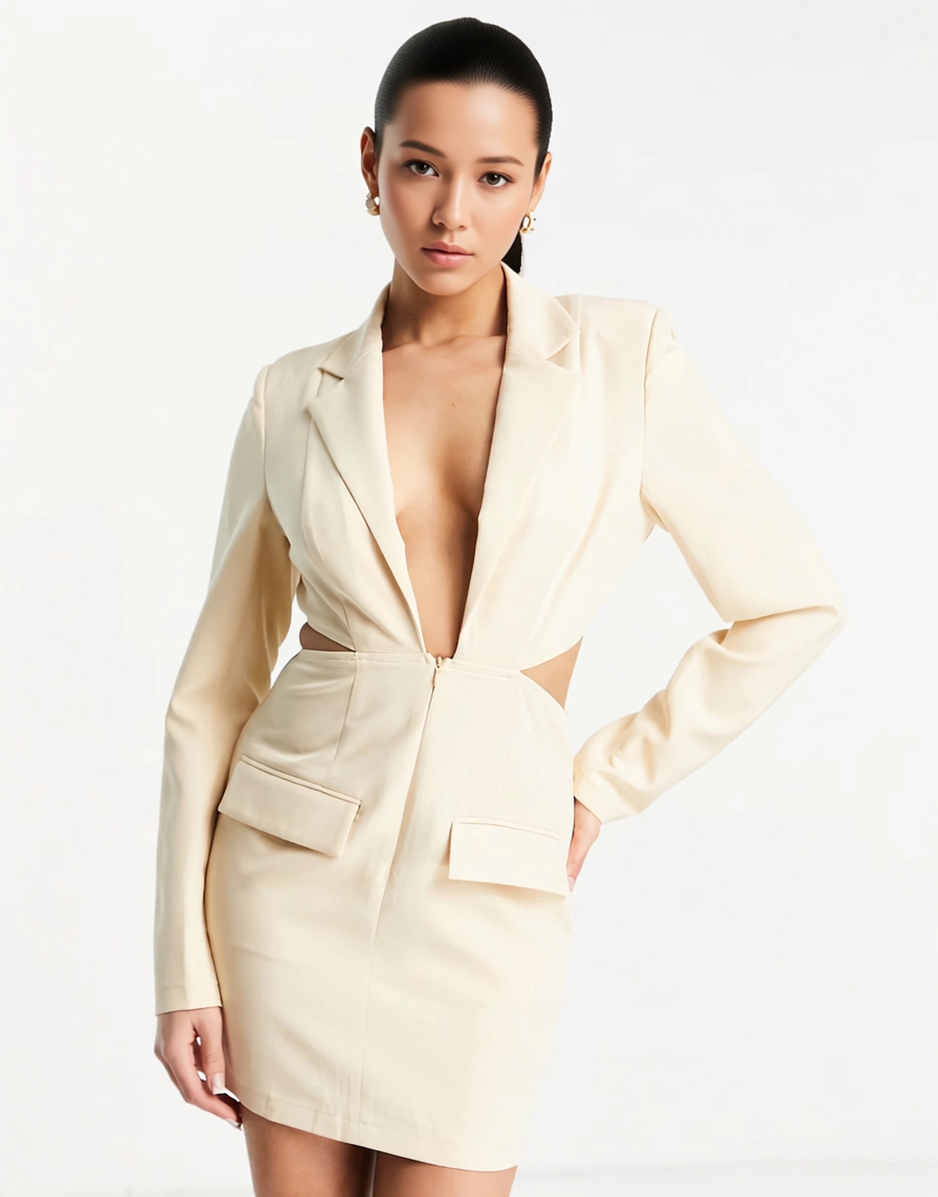 Womens Public Desire Cut Out Detail Blazer Dress In Stone