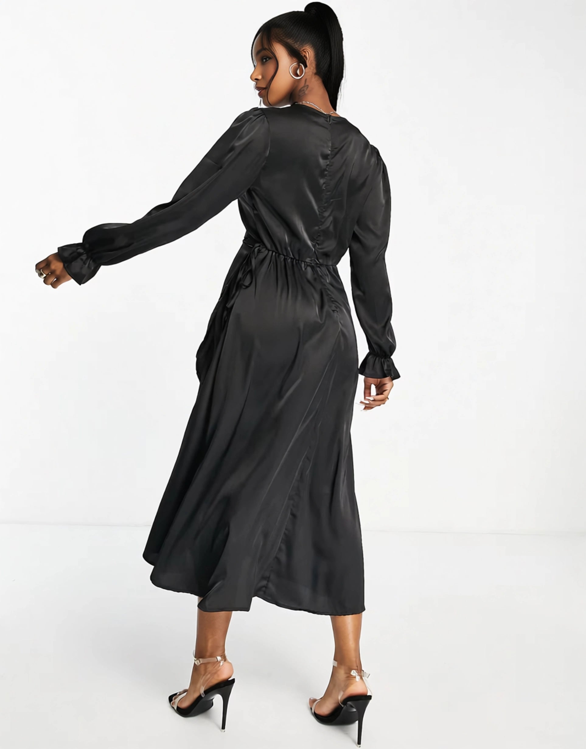 AX Paris Womens Wrap Front Midi Dress In Black