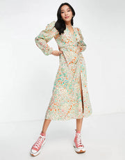 AX Paris Womens Midi Tea Dress With Ruched Front And Split in Floral