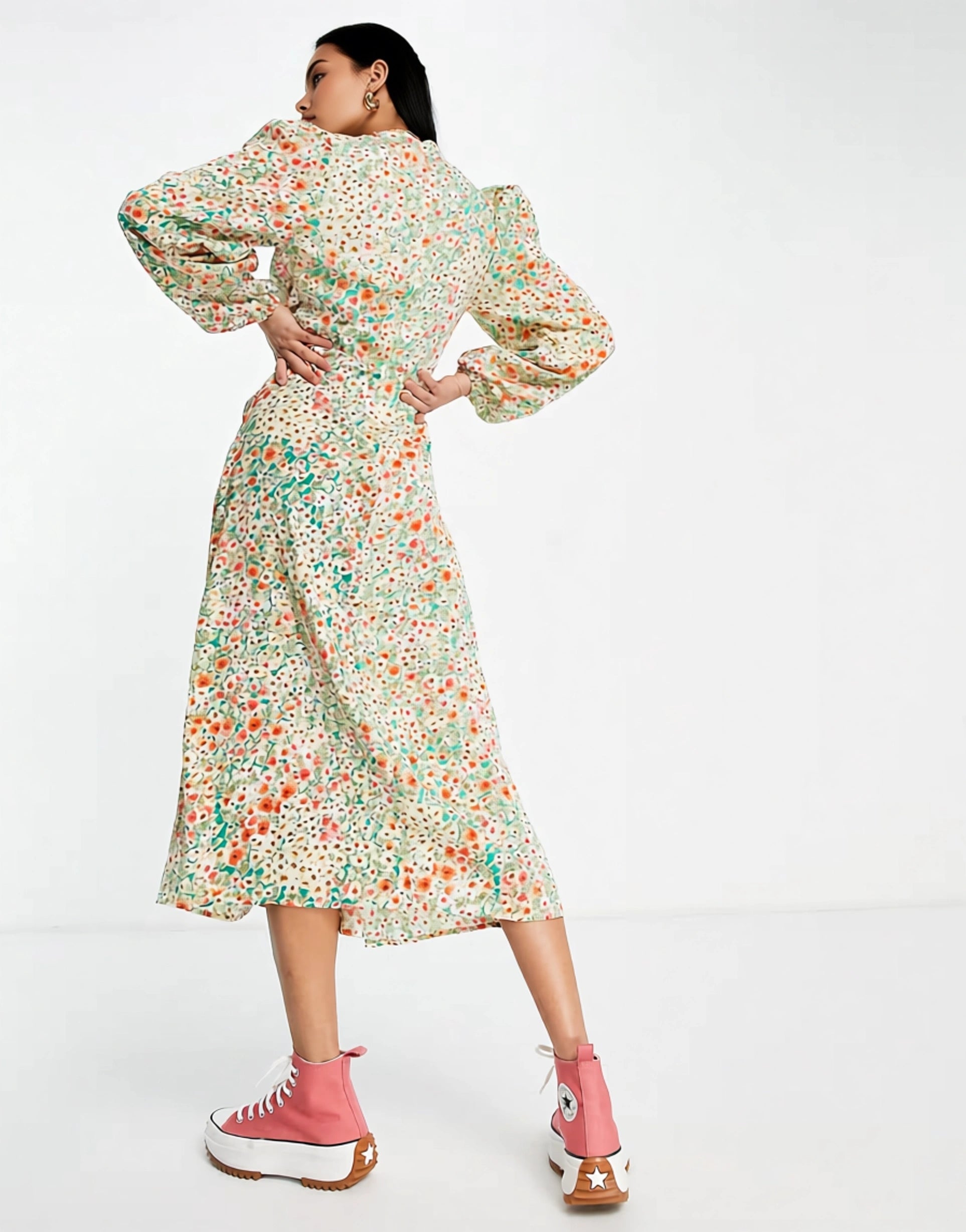 AX Paris Womens Midi Tea Dress With Ruched Front And Split in Floral