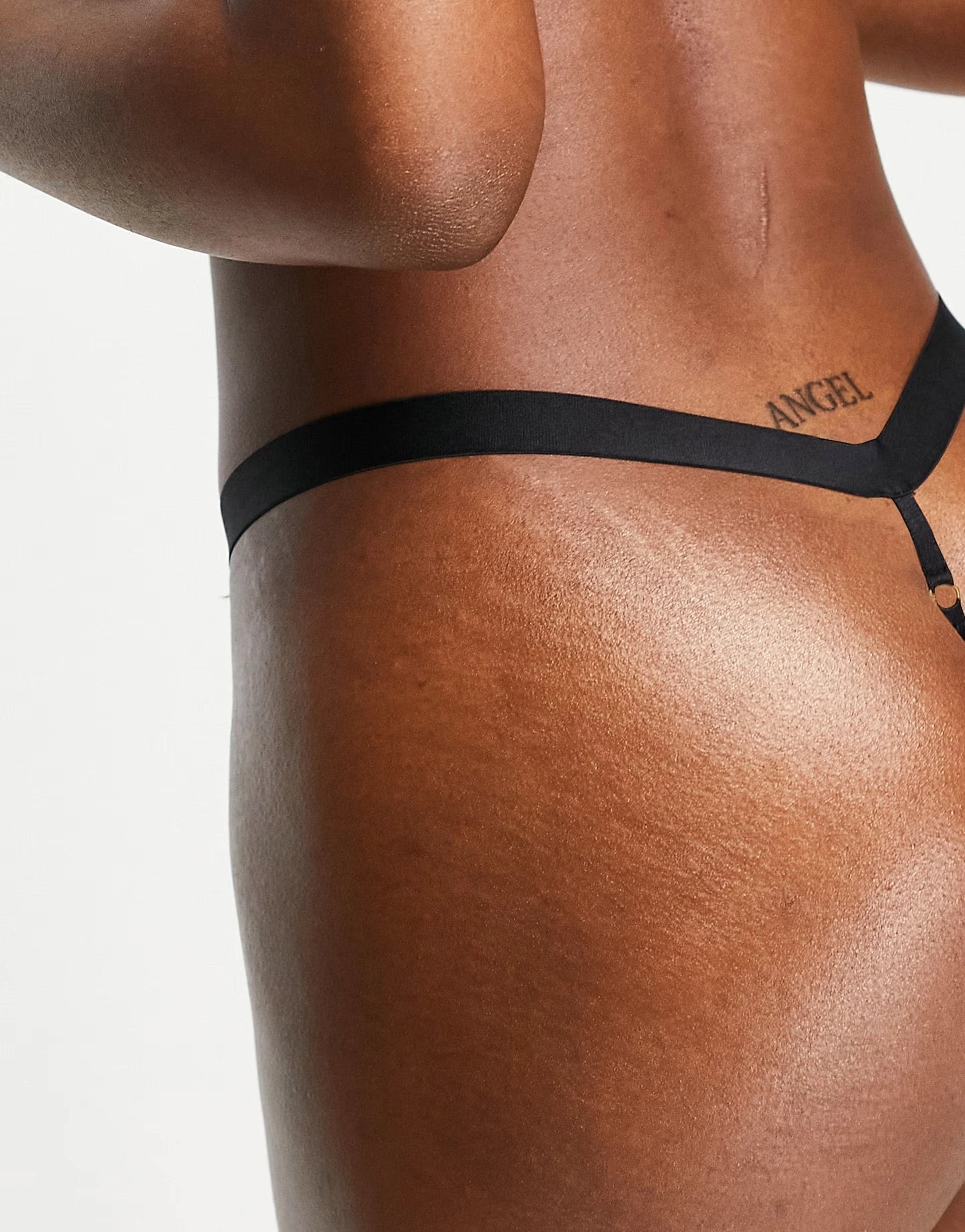 Hunkemoller Womens Brixton Lace And Strapping Tanga Thong In Black