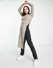 Urban Revivo Womens Knitted Longline Top in Taupe In Neutral