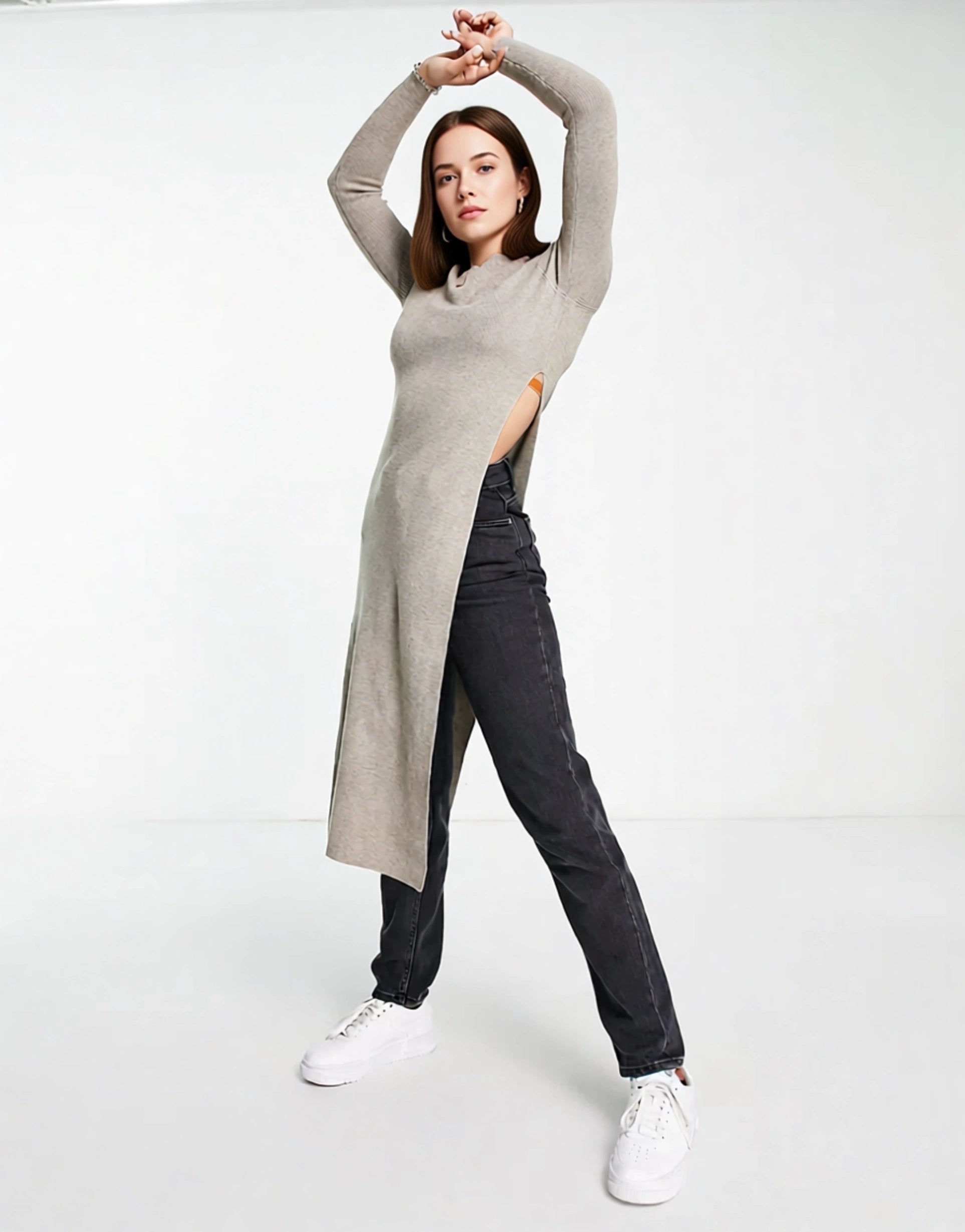 Urban Revivo Womens Knitted Longline Top in Taupe In Neutral
