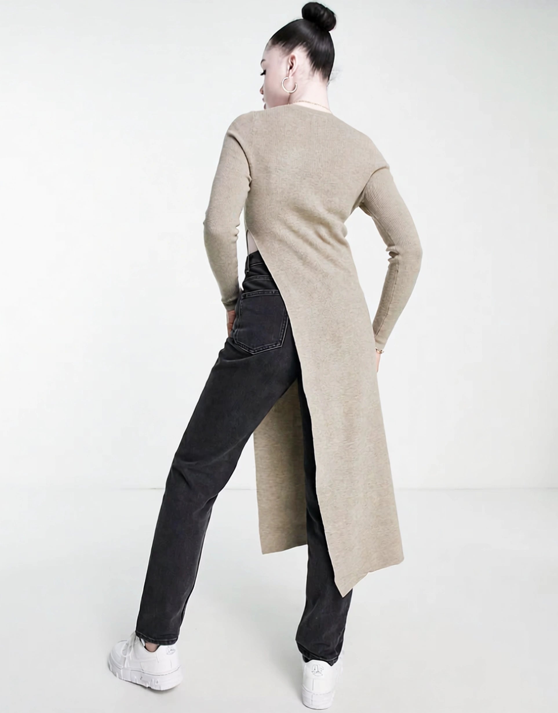 Urban Revivo Womens Knitted Longline Top in Taupe In Neutral