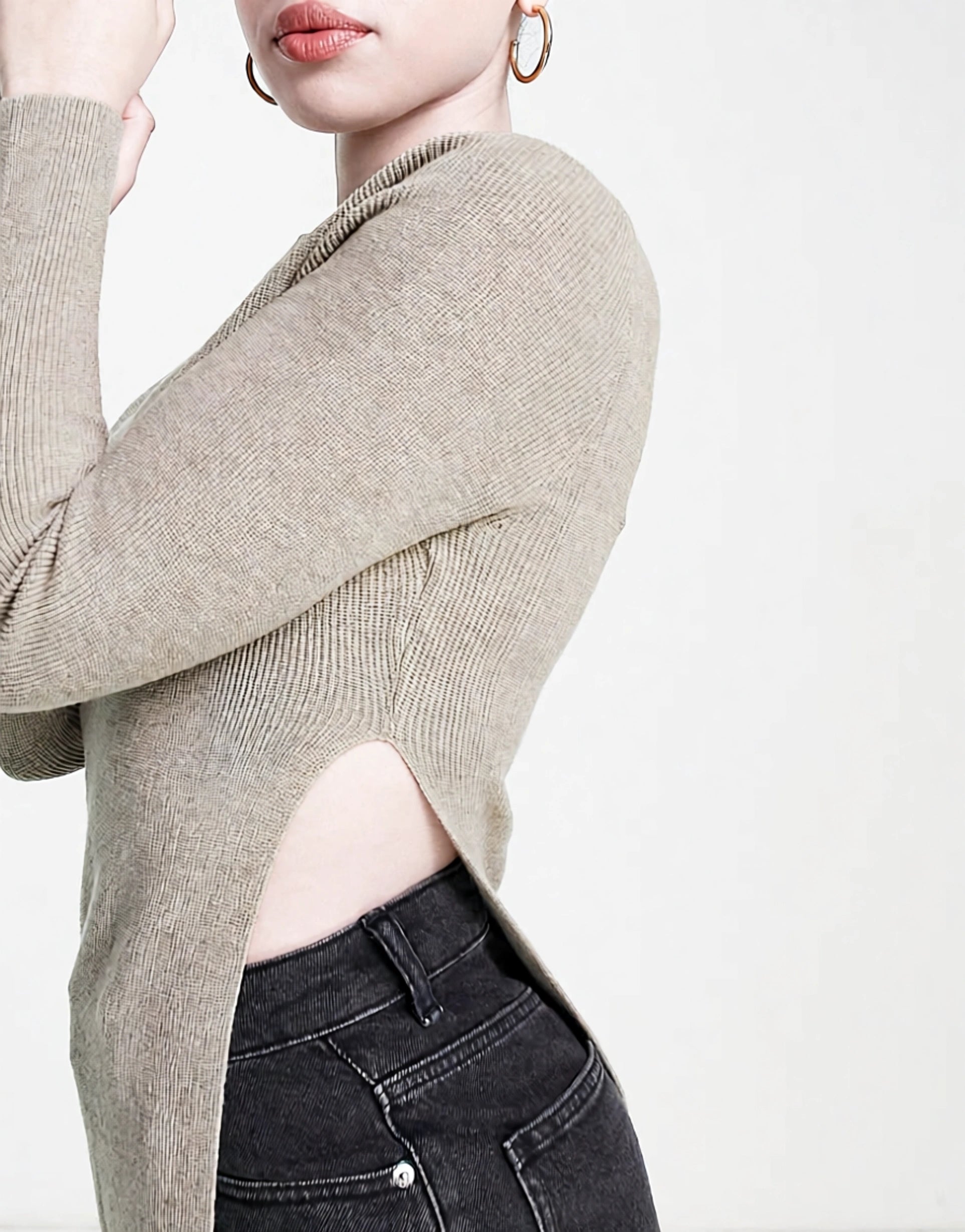 Urban Revivo Womens Knitted Longline Top in Taupe In Neutral