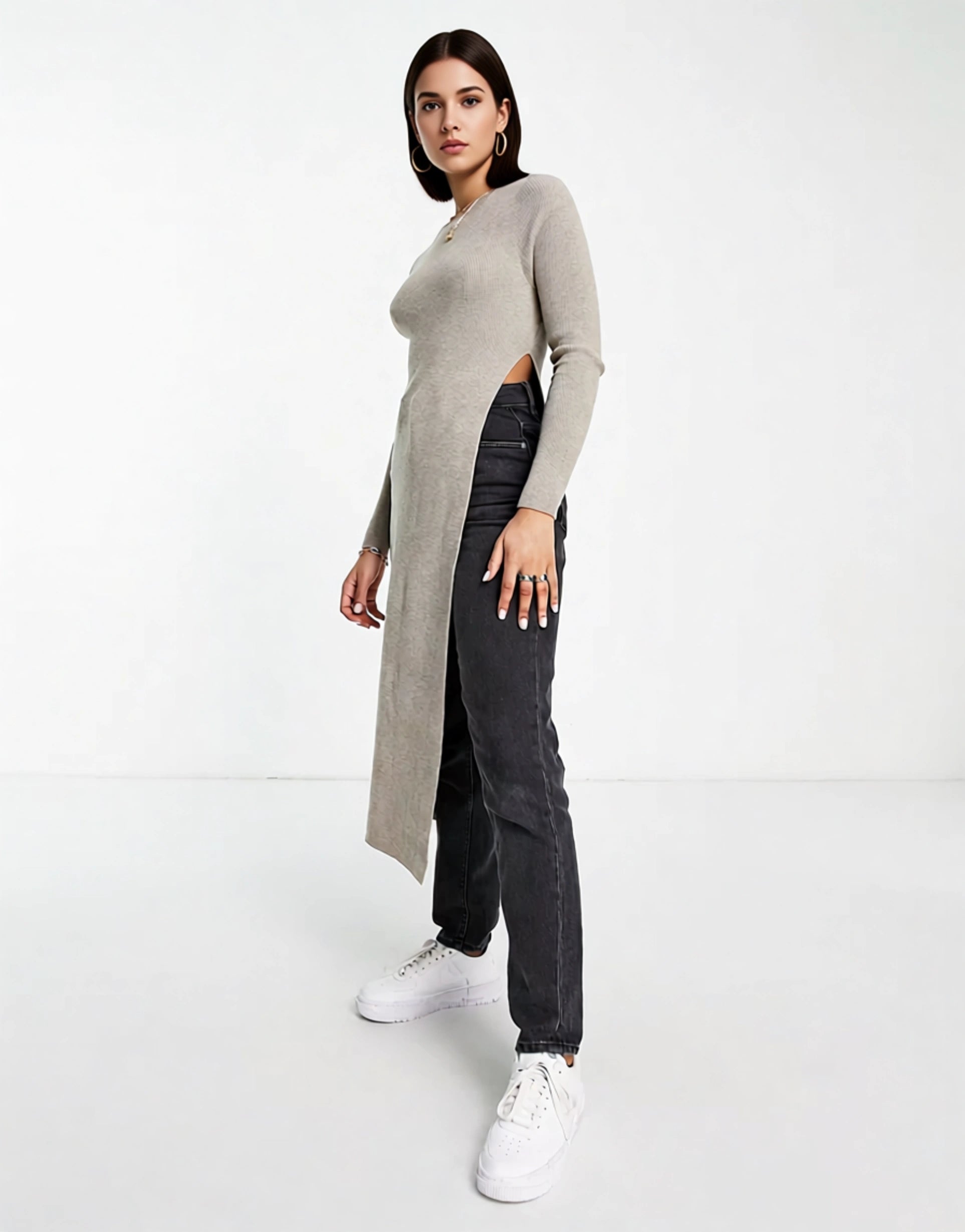 Urban Revivo Womens Knitted Longline Top in Taupe In Neutral