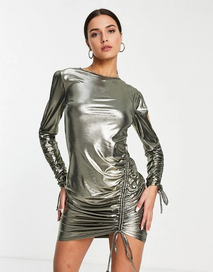 First Distraction Tall Women's The Label Ruched Metallic Mini Dress In ...