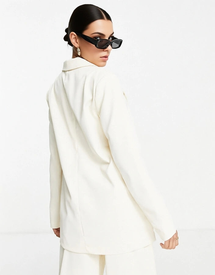 Urban Threads Petite Women's Oversized Blazer Co-Ord in Cream In White