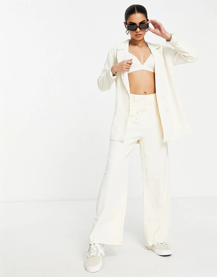 Urban Threads Petite Women's Oversized Blazer Co-Ord in Cream In White