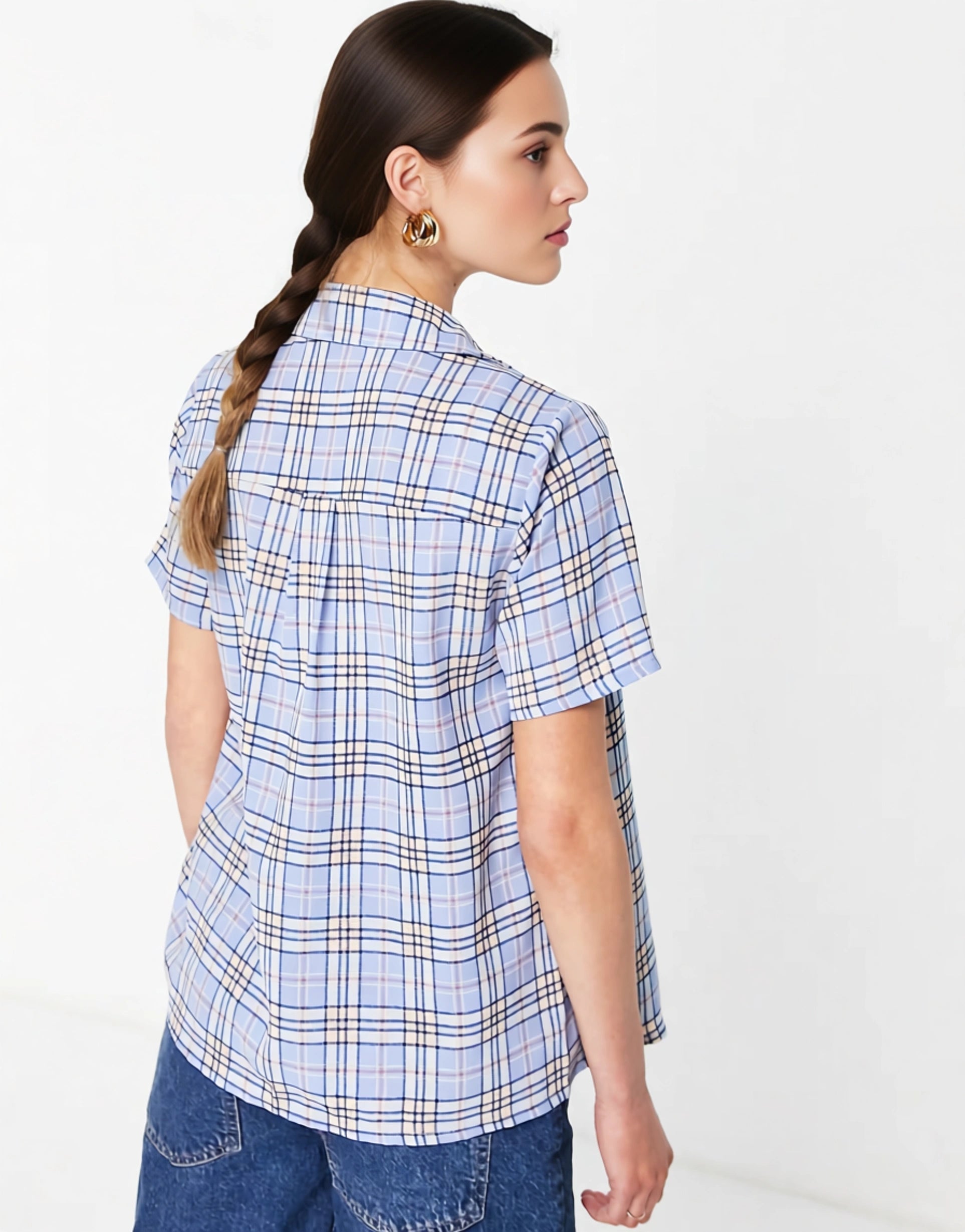 Urban Threads Women's Shirt Co-Ord in Blue Check In Blue