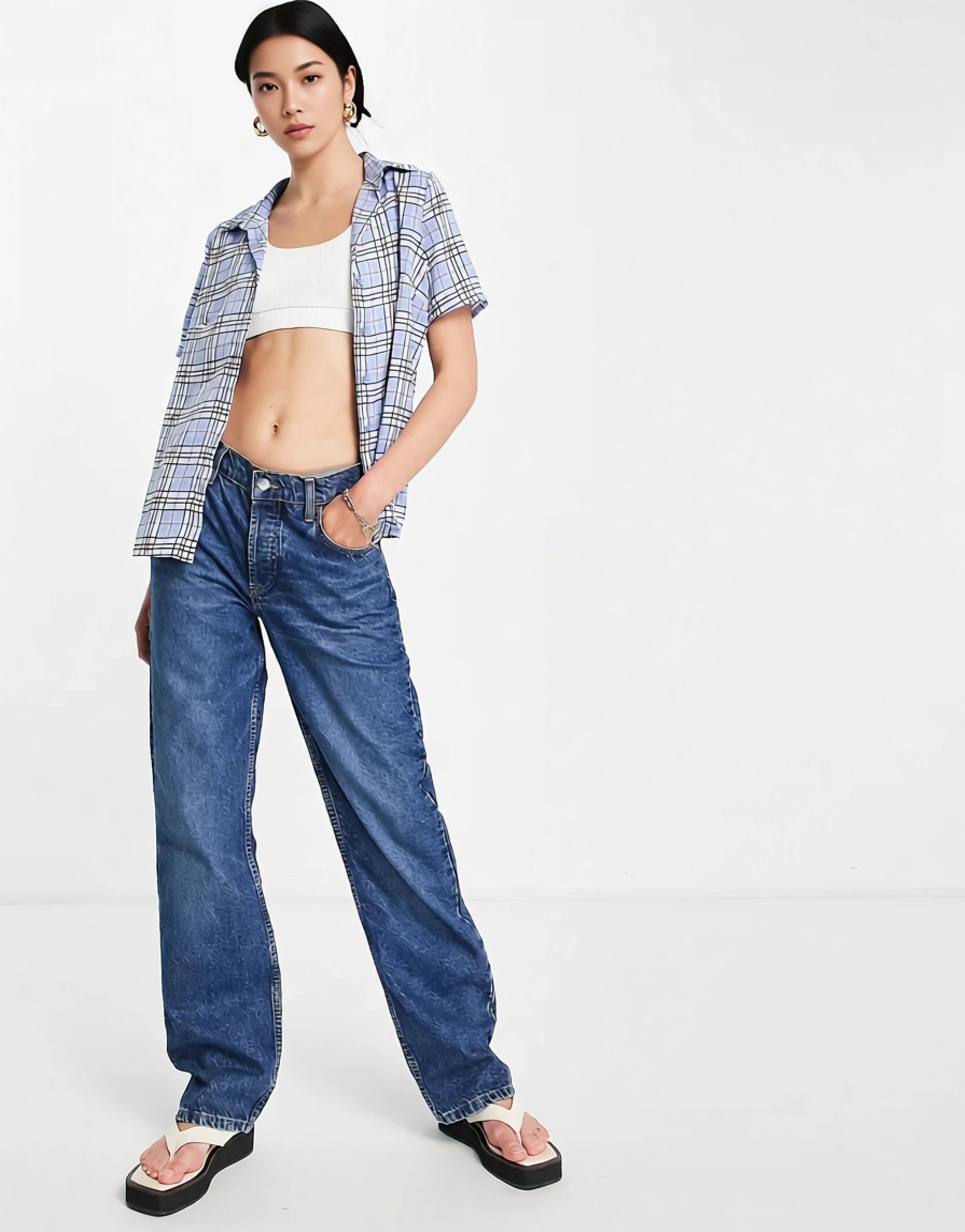 Urban Threads Women's Shirt Co-Ord in Blue Check In Blue