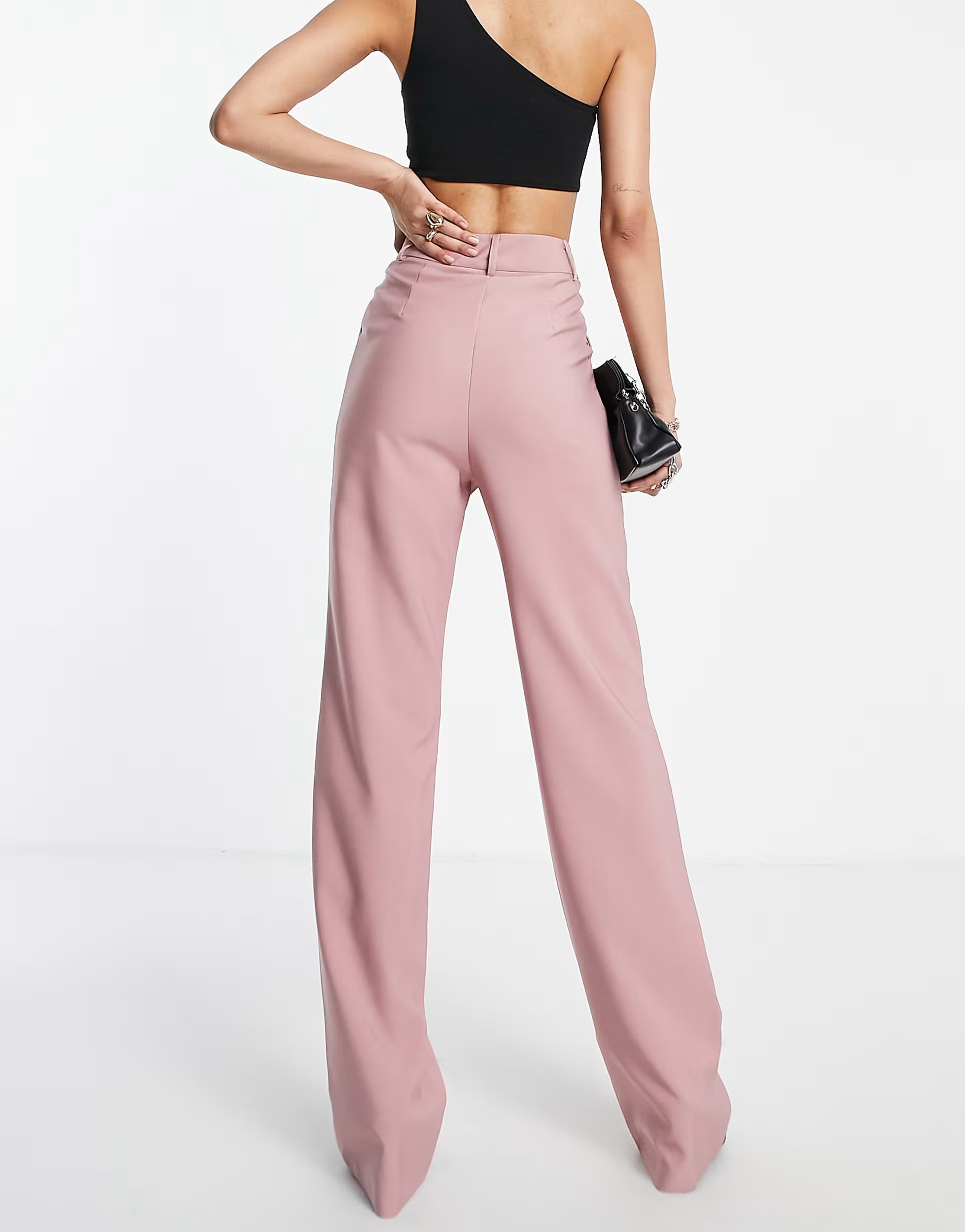 4th & Reckless Tall Womens + Wide Leg Suit Trousers in Mink In Pink