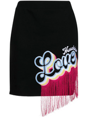 Womens Love Moschino Fringed Logo Jersey Mini Skirt In Black