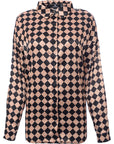 Heartbreak Women's Diamond Print Satin Oversized Shirt Co-Ord