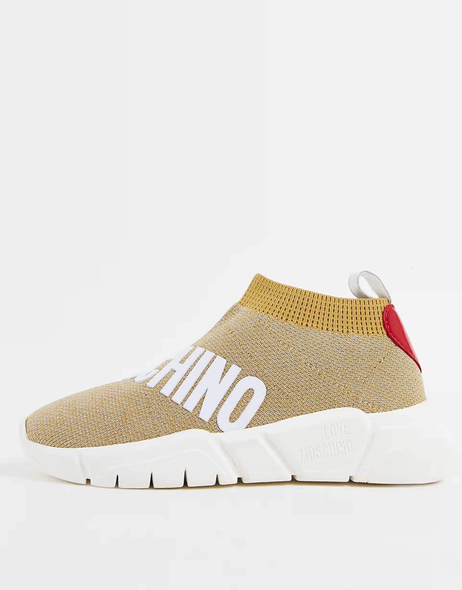 Love Moschino Womens Wrapover Logo Sock Boot in Gold