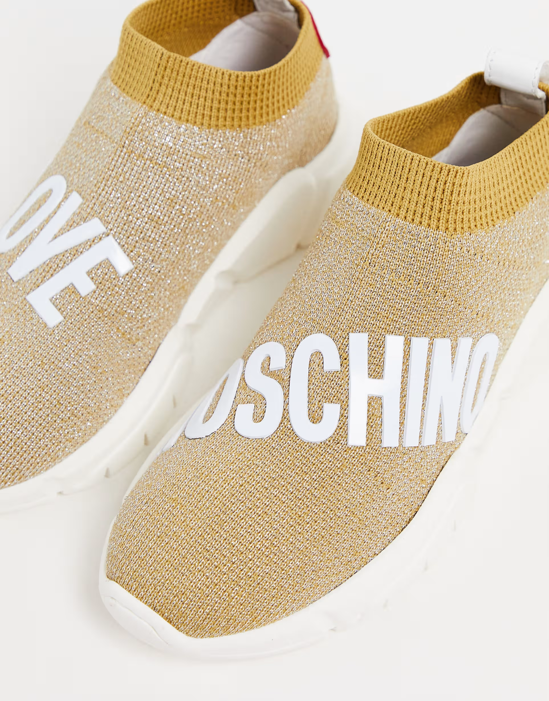 Love Moschino Womens Wrapover Logo Sock Boot in Gold