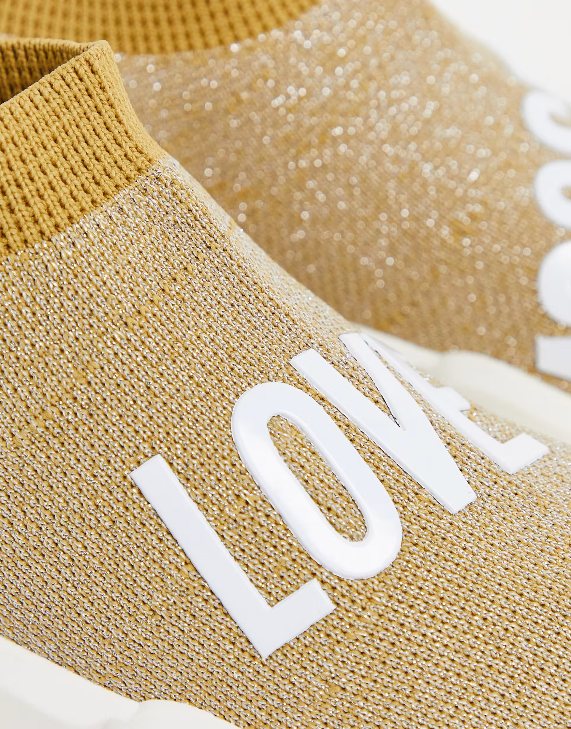 Love Moschino Womens Wrapover Logo Sock Boot in Gold